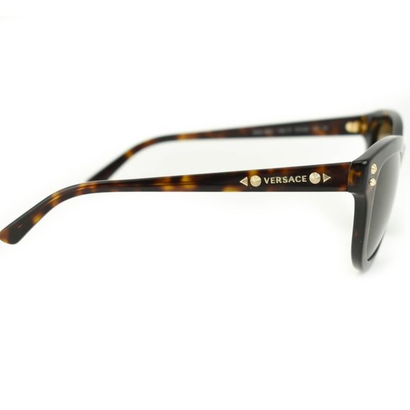 VERSACE: Tortoise Brown & Gold Studs Logo Sunglasses (m) - Picture 5 of 10